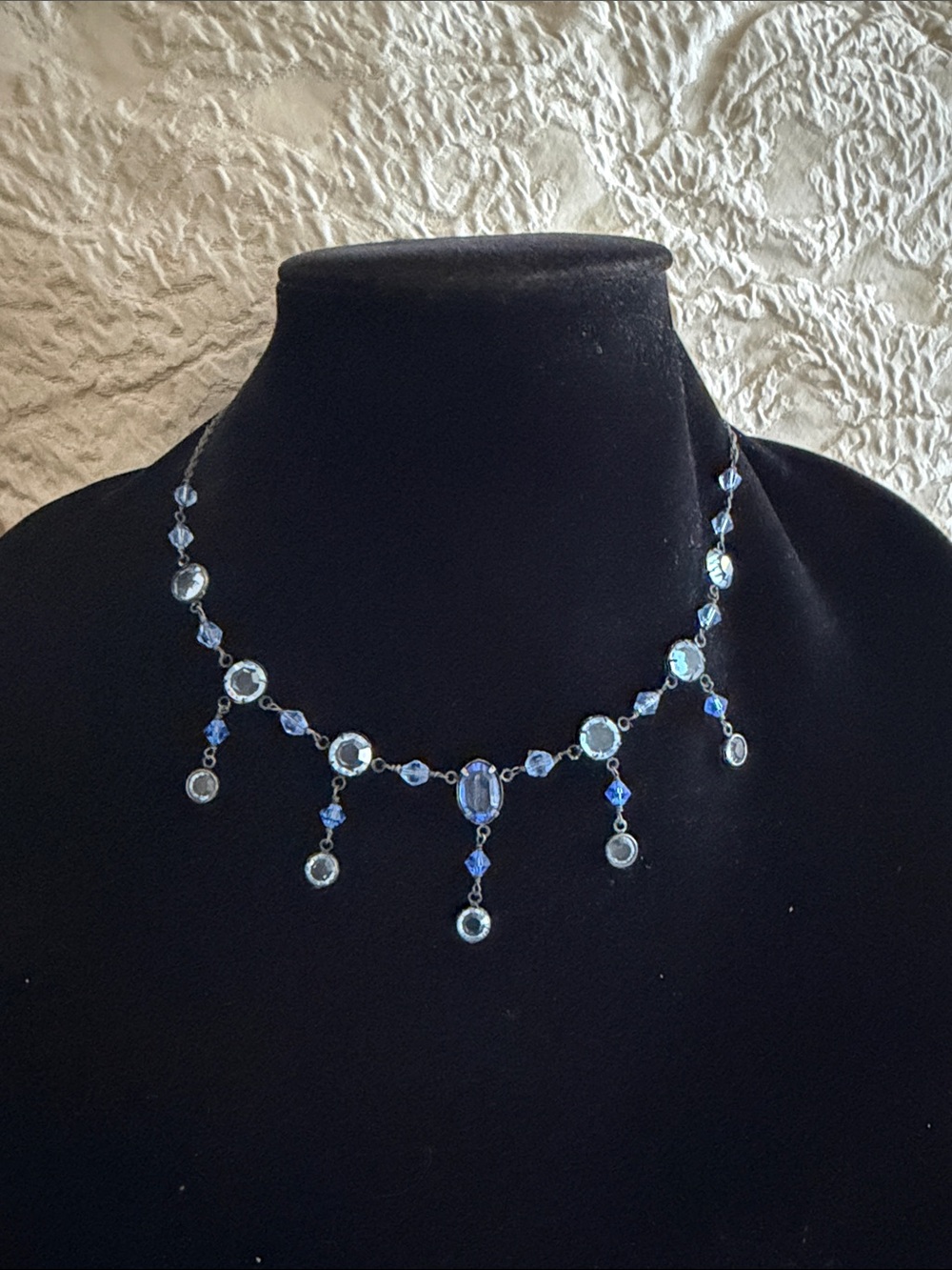 Crystal necklace deep and light blue sterling silver handmade vintage - Picture 4 of 5